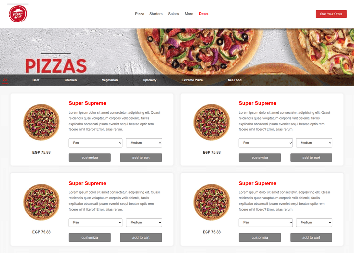 صفحة هبوط ( Landing Page ) لمطعم بيتزا