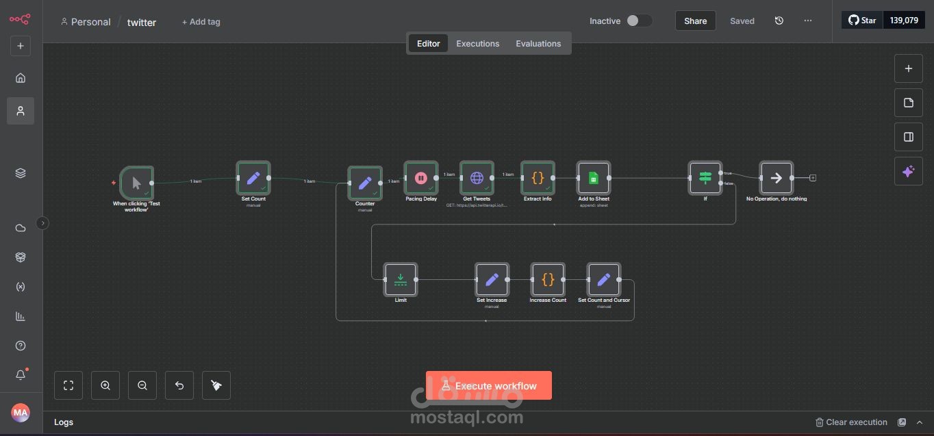 تجميع وتنظيف بيانات تويتر باستخدام n8n وGoogle Sheets للتحليل