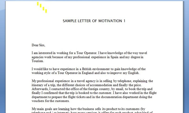 رسالة الدافع ( Sample Letter of Motivation