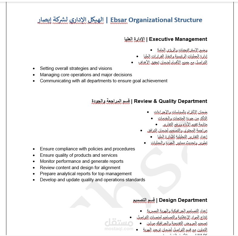 العمل على هيكل الشركة