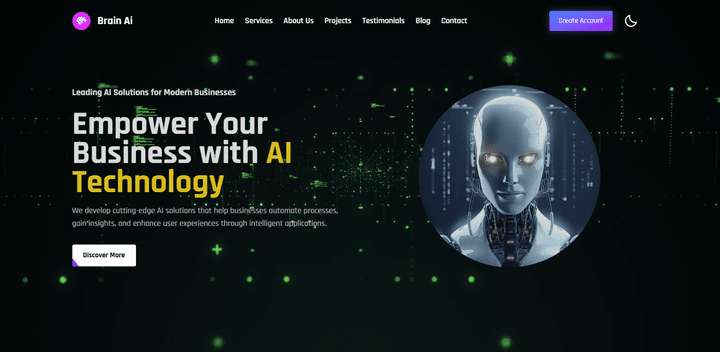 صفحة هبوط شركة AI