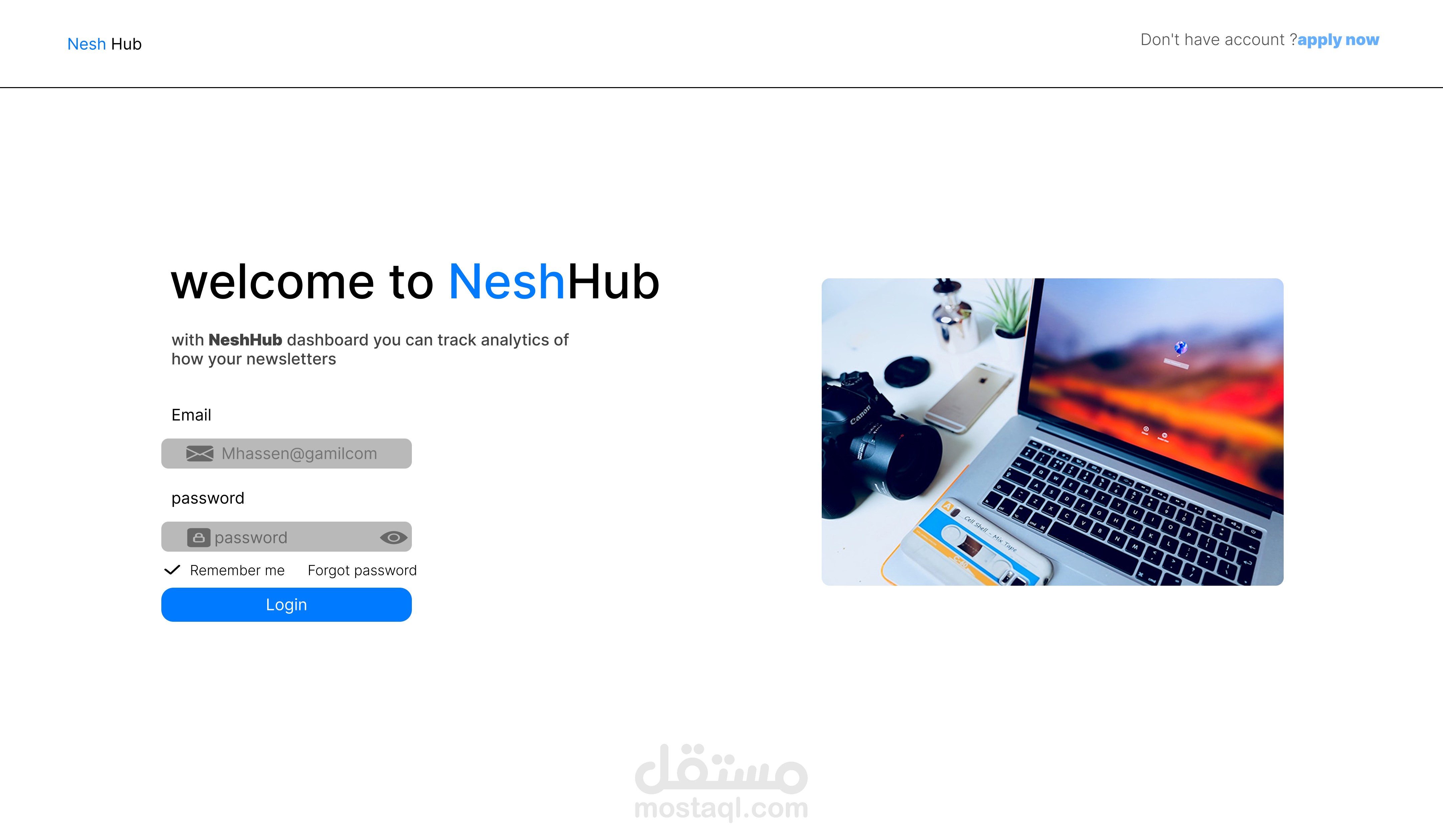 "Login Pages Design for Nesh Hub Application and Website"