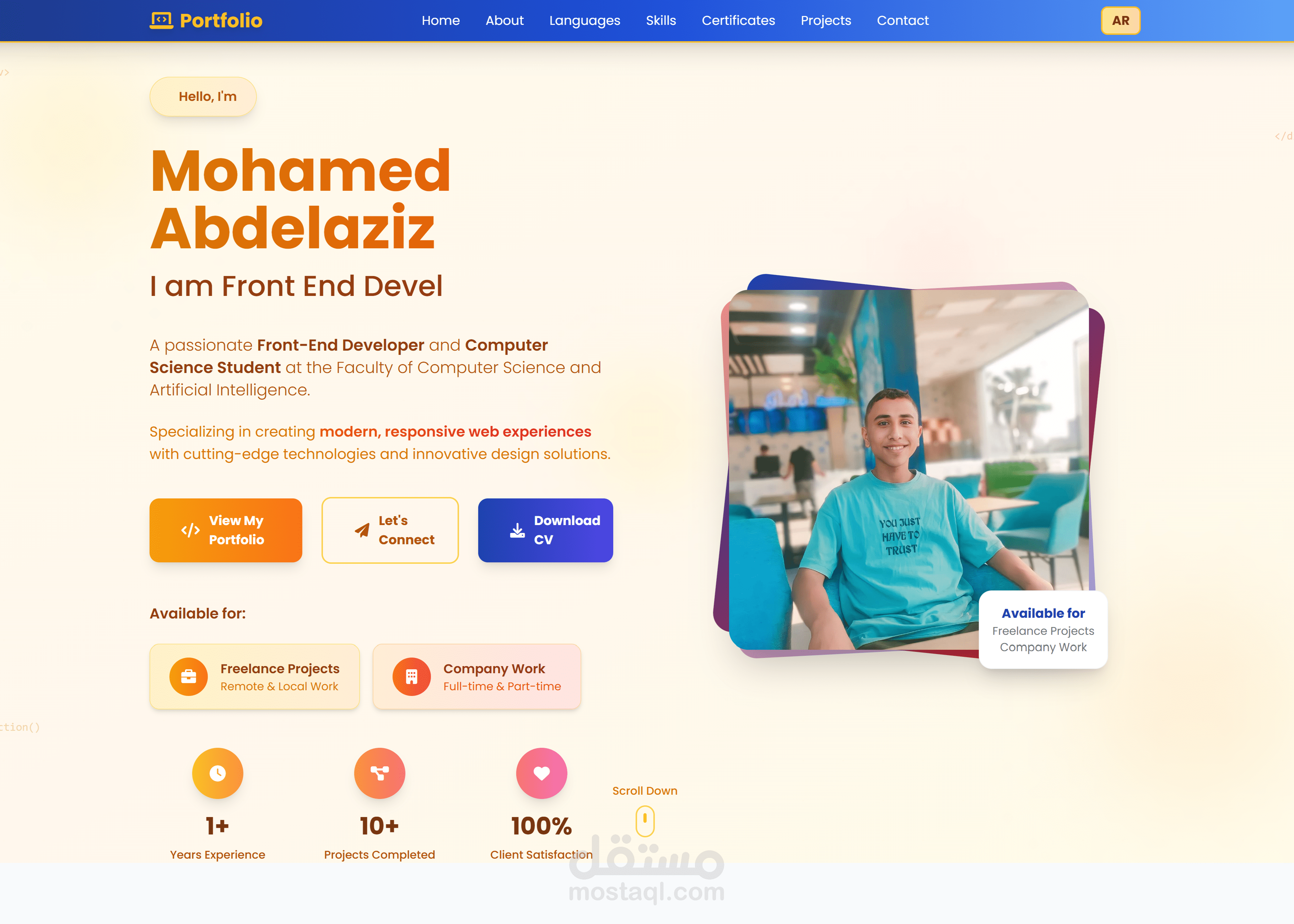 تصميم وتطوير موقع شخصي احترافي باستخدام HtmlوCssوJs وTailwind CSS