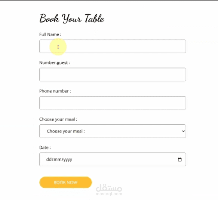 form for booking in restaurant