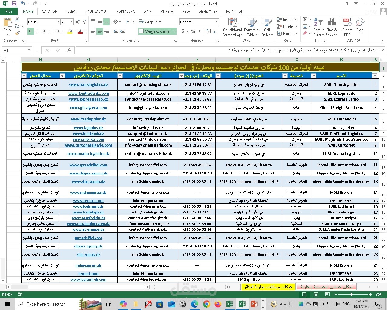 إدارة وتجهيز قاعدة بيانات استراتيجية للشركات لدعم عمليات إدارة علاقات العملاء (CRM) والتواصل المُنظَّم . وإدارة وتنظيف قاعدة بيانات جهات اتصال B2B لتمكين التواصل المُستهدف والدقيق( دولة الجزائر)