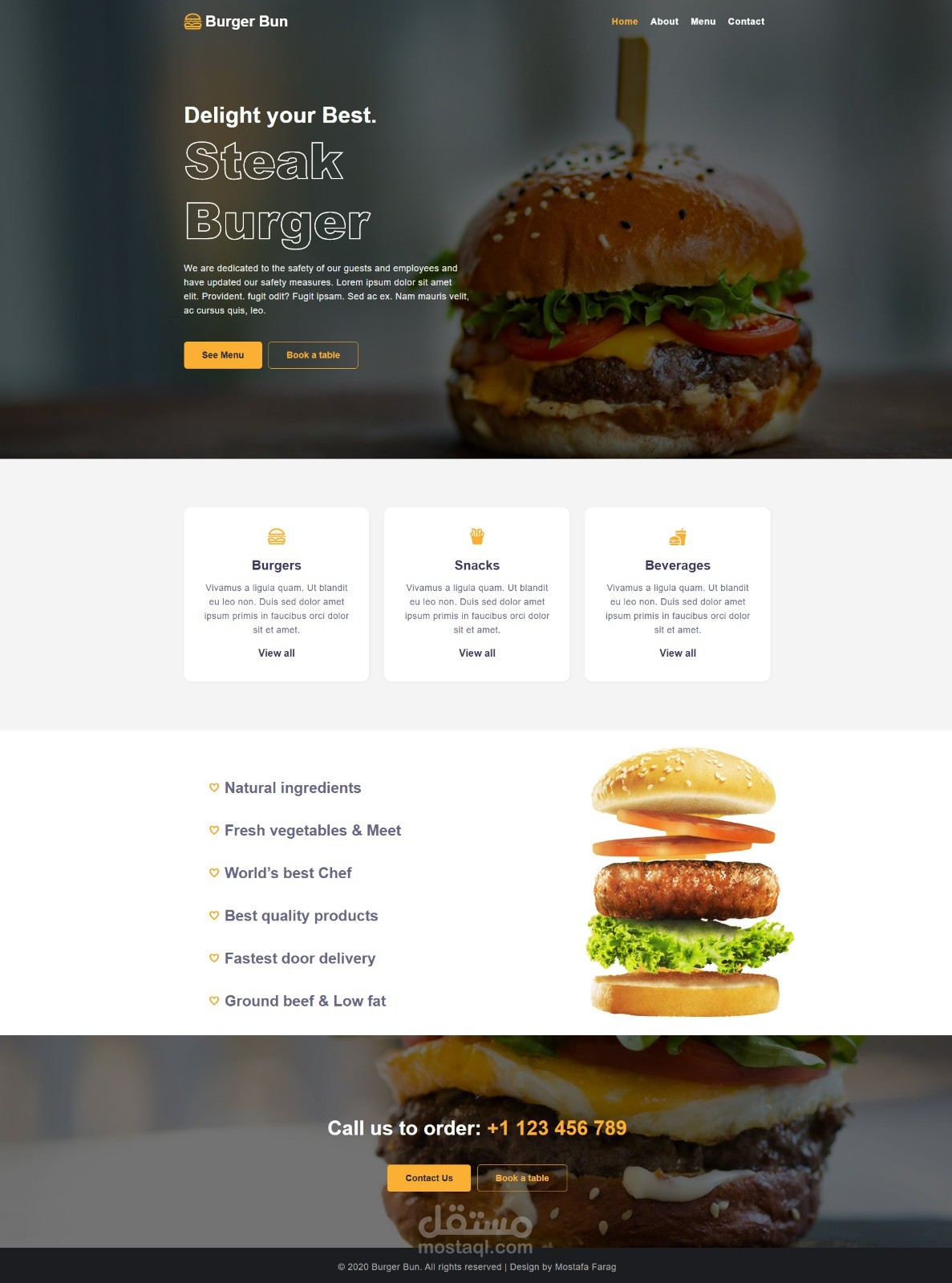 تطوير واجهة مستخدم لمطعم "Burger Bun"