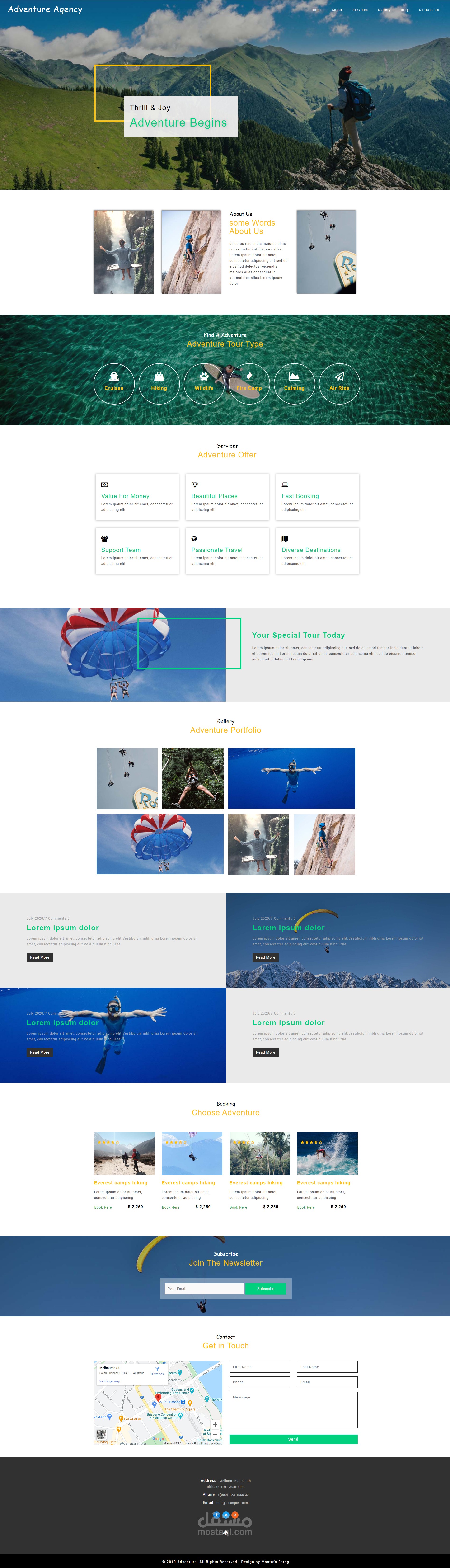 تصميم واجهة موقع "Adventure Agency" الاحترافي