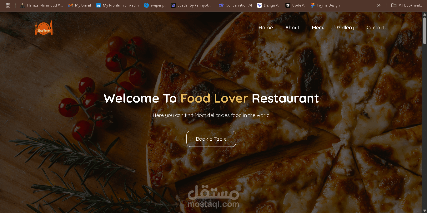 تصميم وتطوير موقع إلكتروني لمطعم - Food Lover