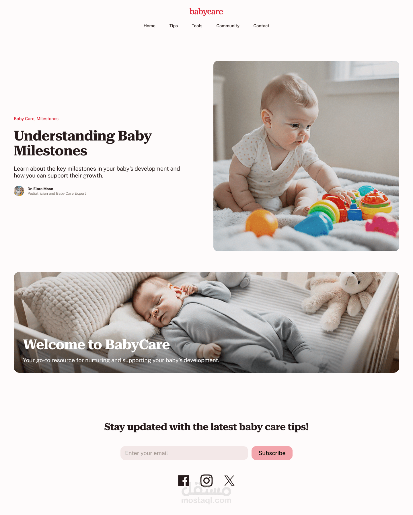 landing page for BabyCare website