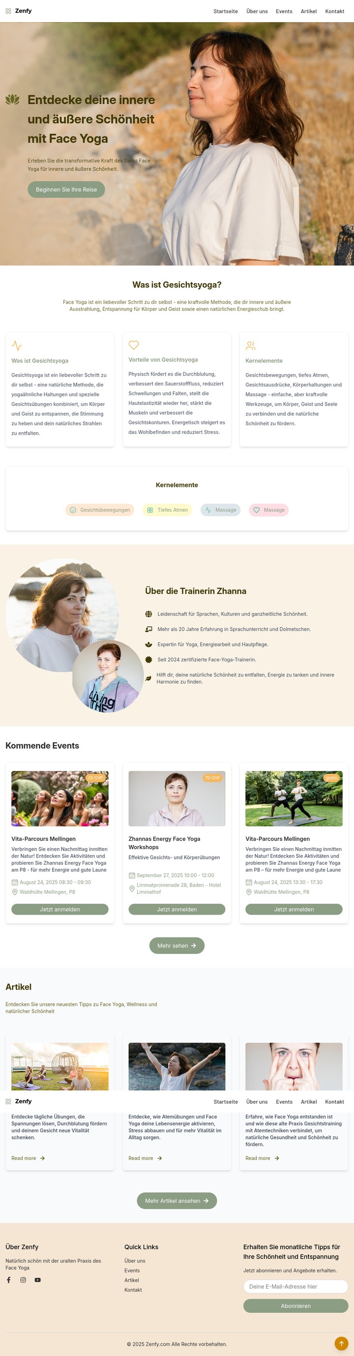 موقع لعرض وادارة خدمة يوجا الوجه التي يقدمها العميل – Zenfy Website