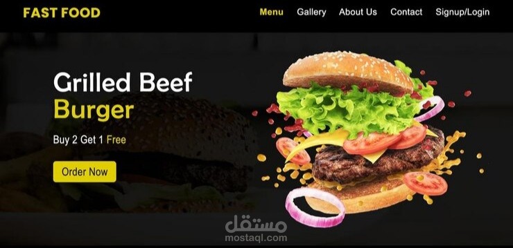تصميم Ui ويب لمطعم برجر