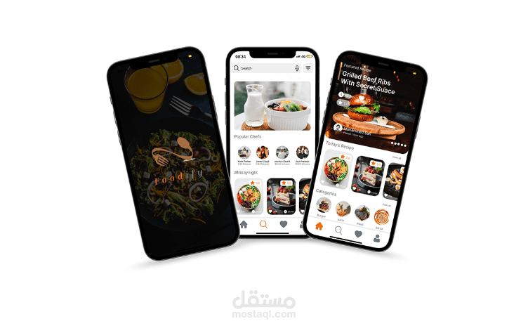 تصميم واجهة مستخدم (UI/UX) كاملة لتطبيق مطعم | مستقل