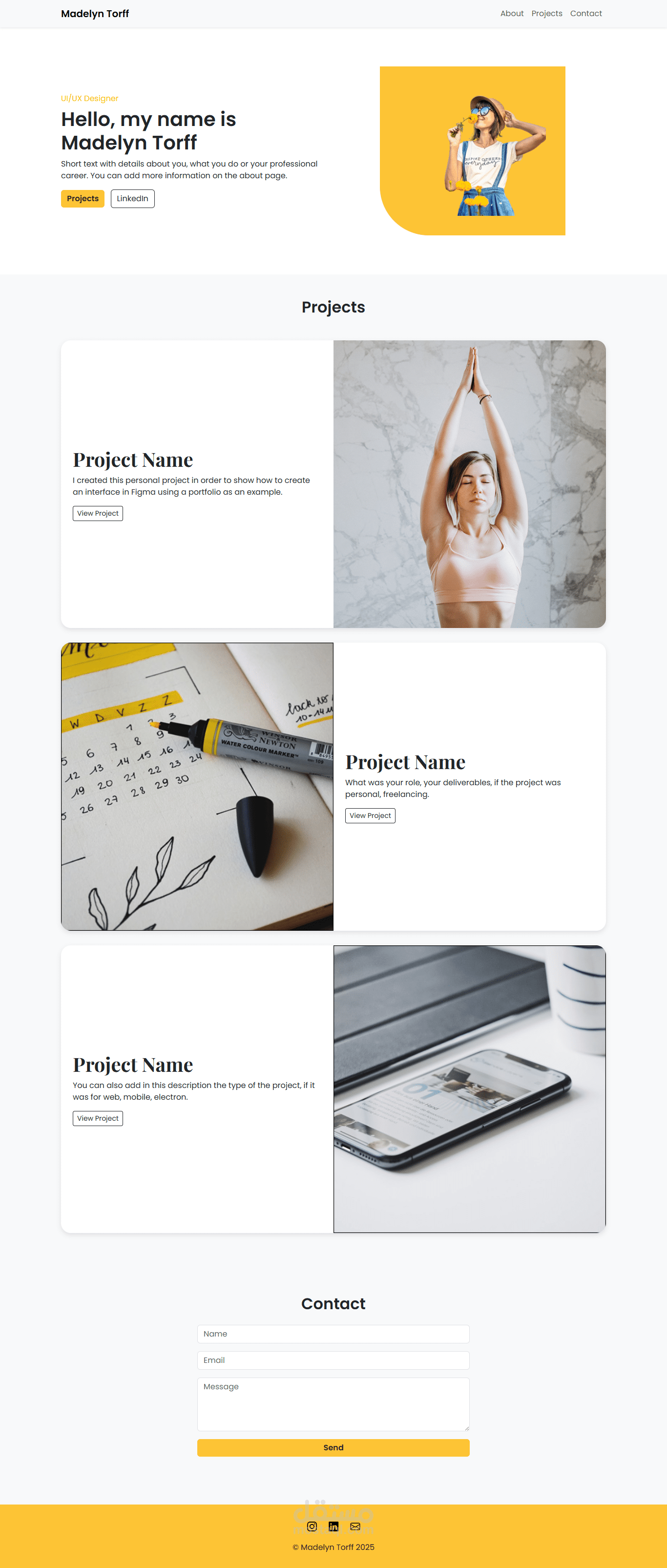 "تحويل تصميم Figma إلى موقع بورتفوليو شخصي متجاوب باستخدام HTML5, CSS3, SCSS, Bootstrap"