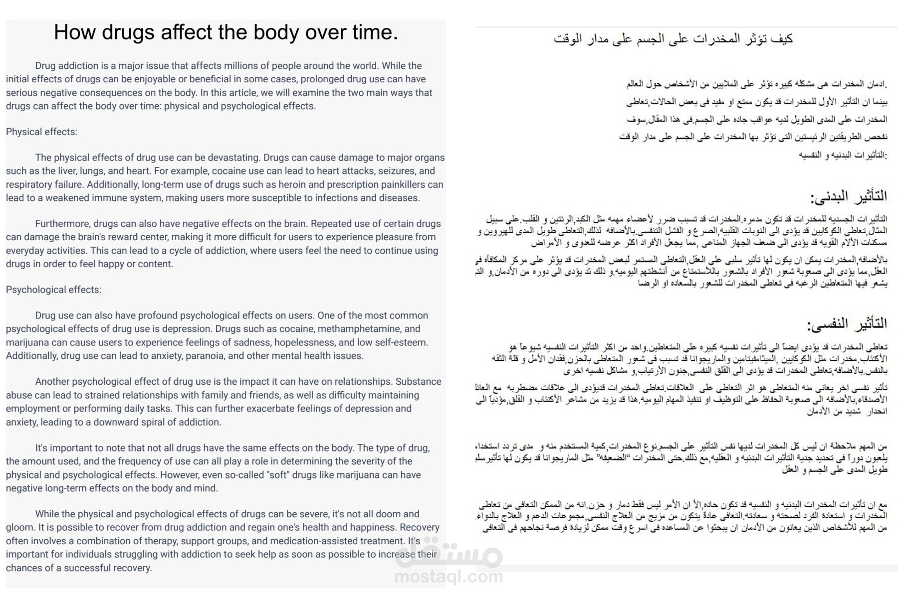 ترجمة مقال عن تأثير المخدرات على الجسد
