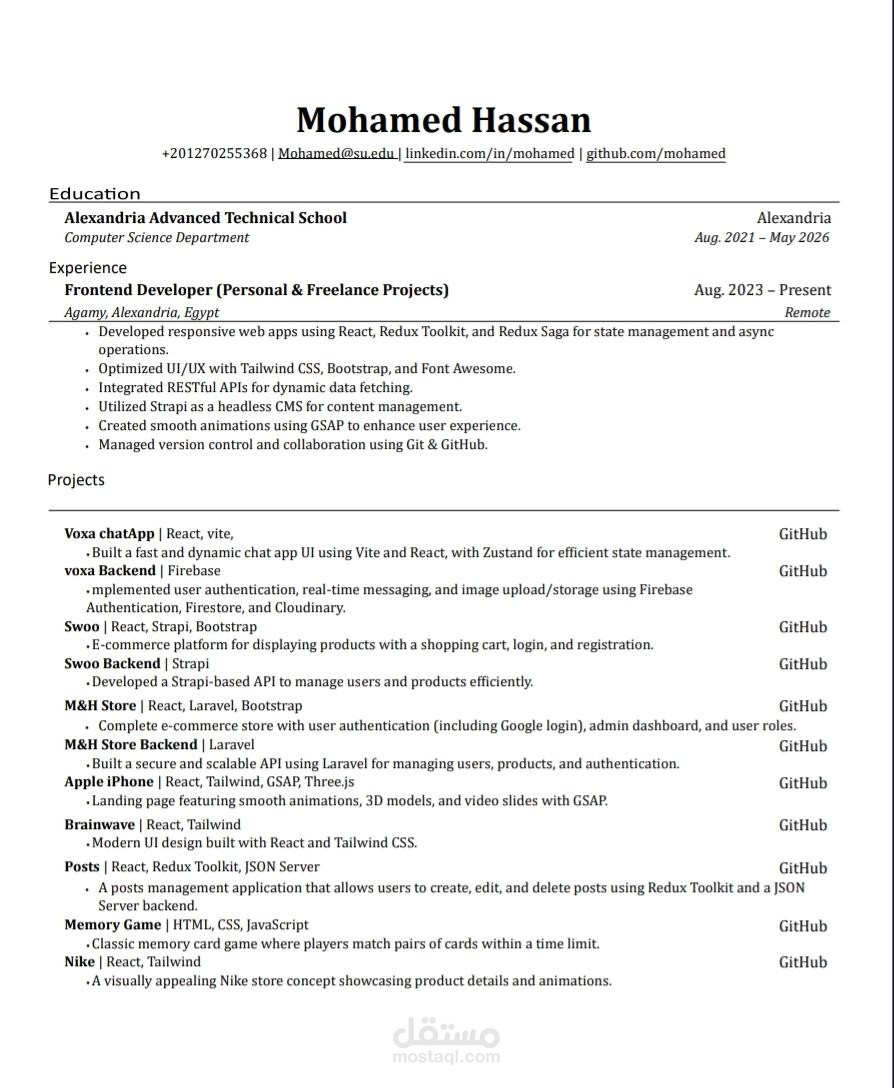 CV | Mohamed Hassan - Front-End Developer