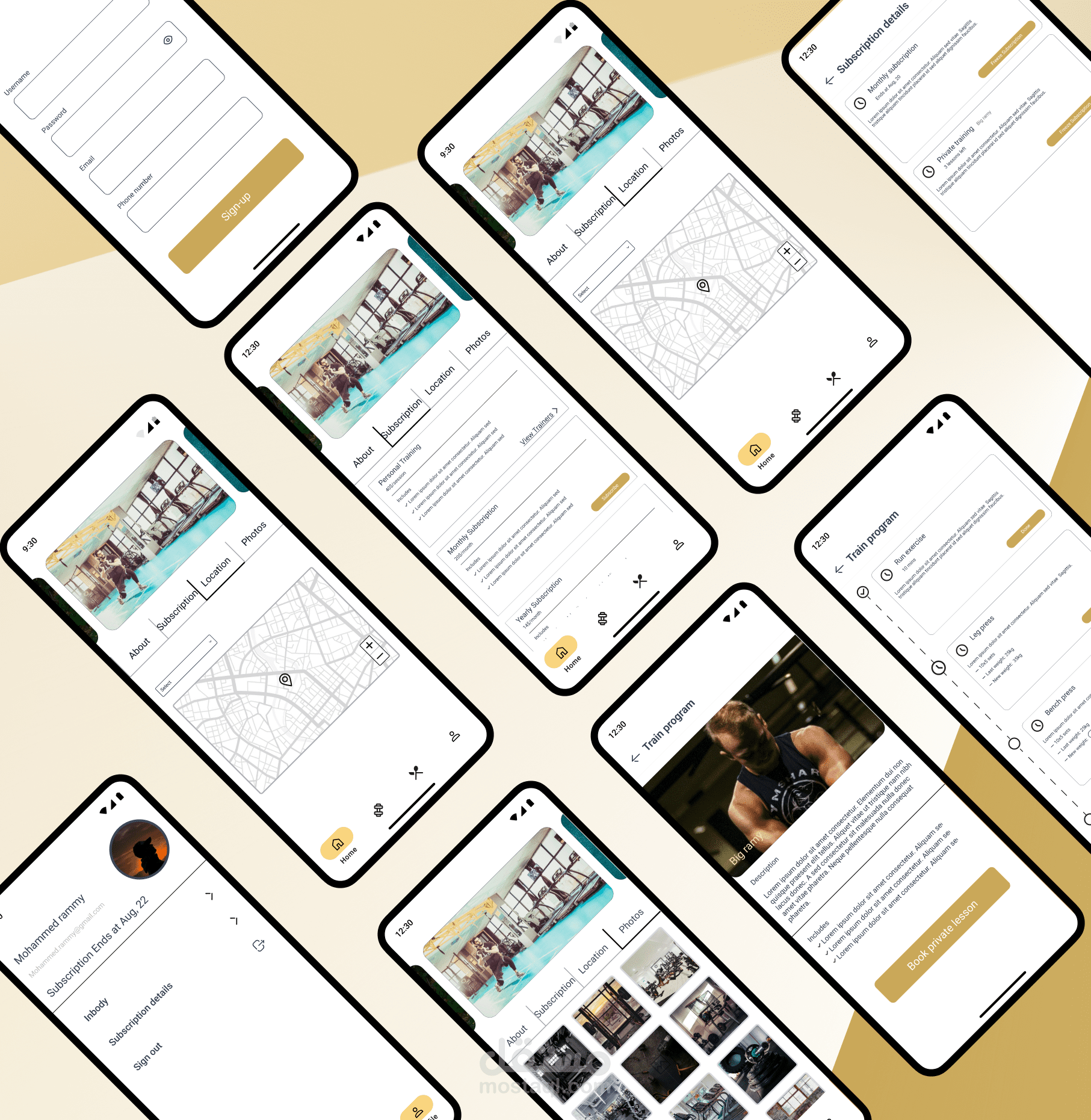 تصميم figma لتطبيق جيم