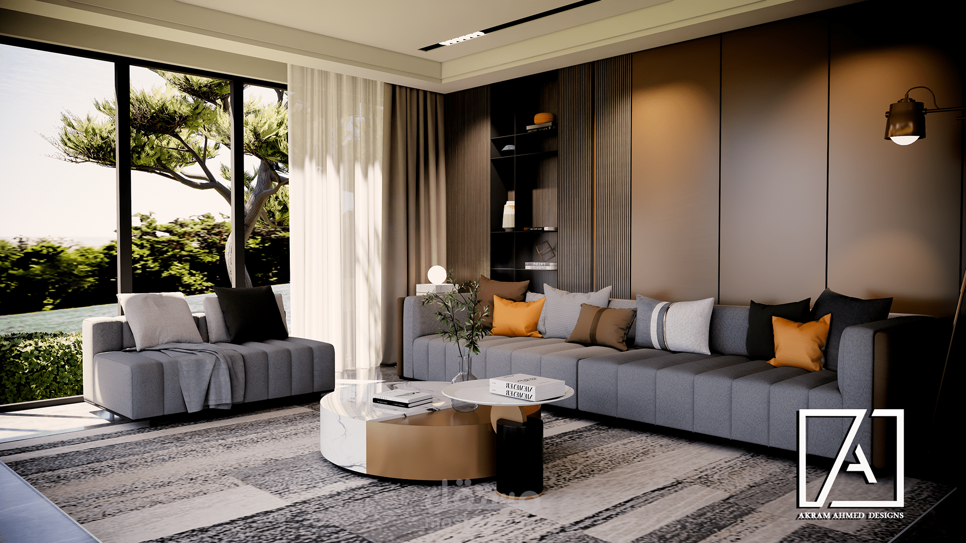 تصميم ديكور داخلي طراز ( مودرن)  لغرفة معيشة