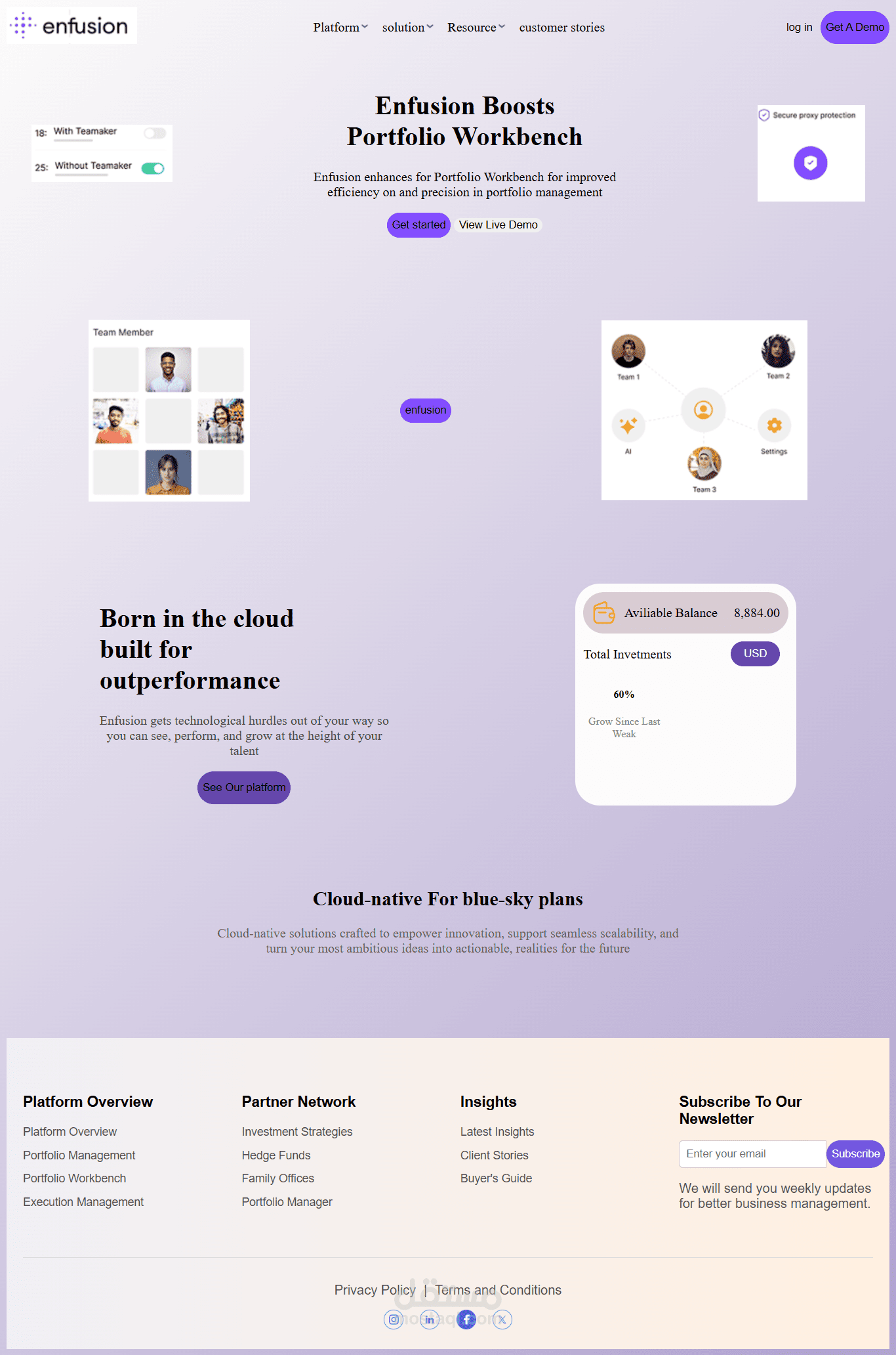 Landing page- enfusion Portfolio workbench