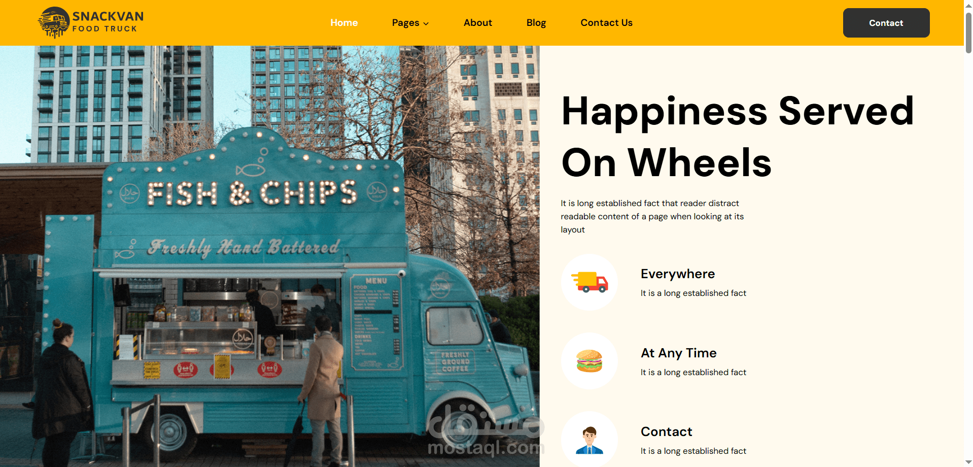 موقع إلكتروني احترافي لعربة طعام ( SnackVan Food Truck )