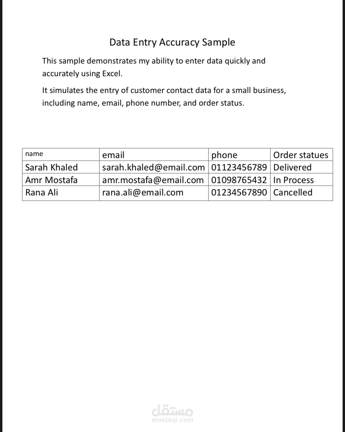 Data Entry Sample Portfolio