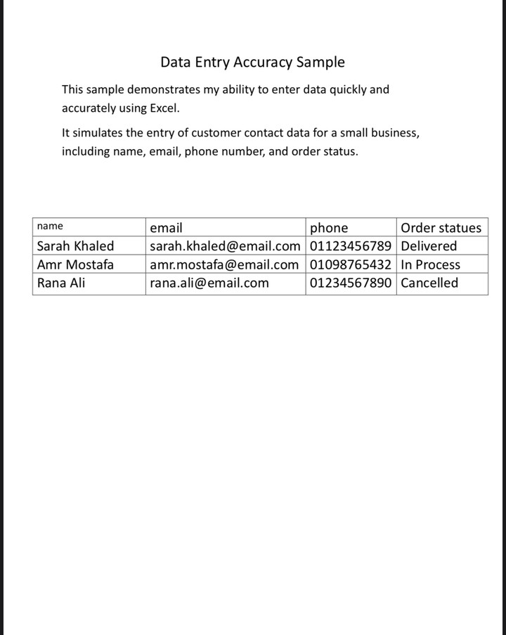 Data Entry Sample Portfolio
