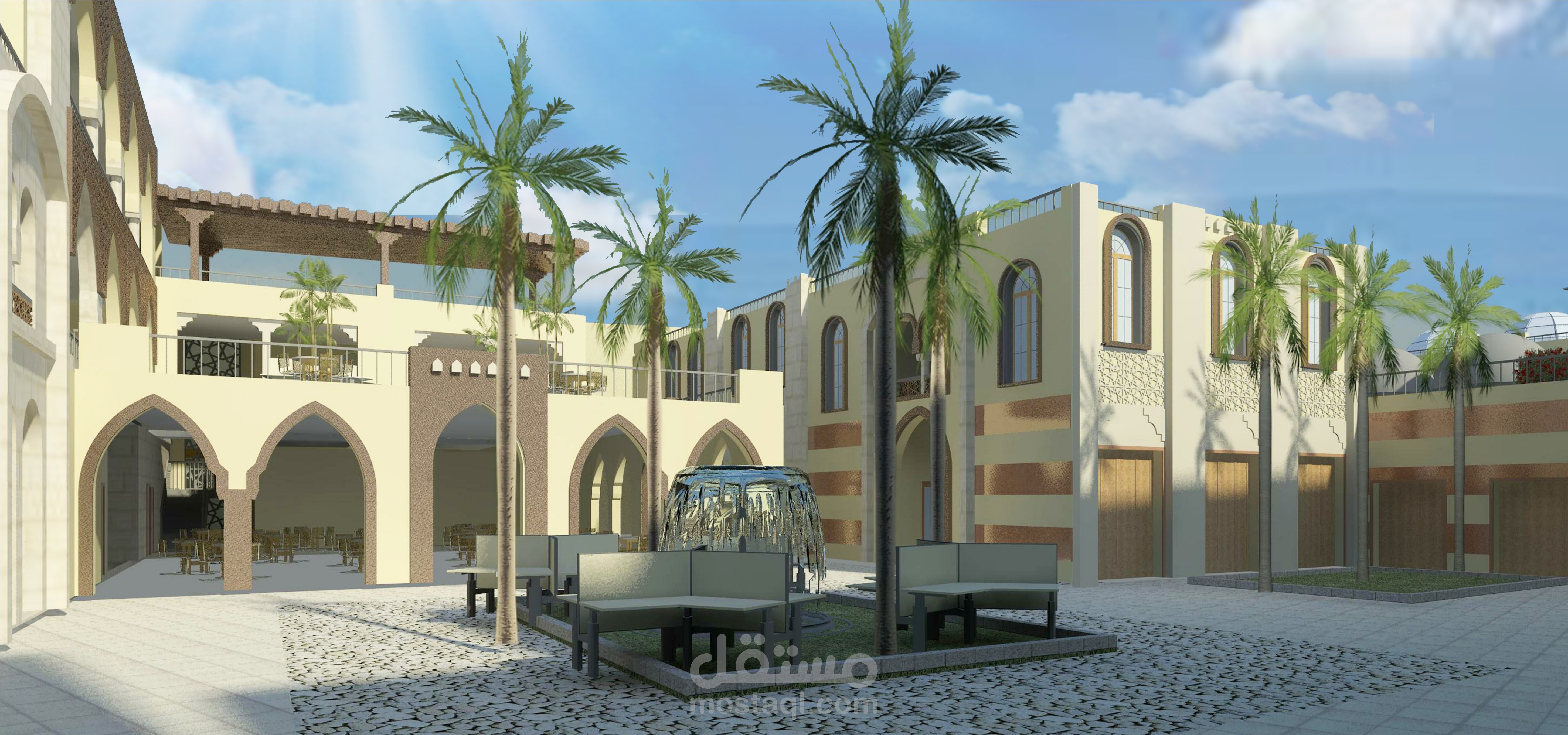 My Graduation Project تطوير وإحياء القاهرة التاريخية بالدرب الأحمر , اعتمدت أسلوب التصميم الإسلامي الحديث