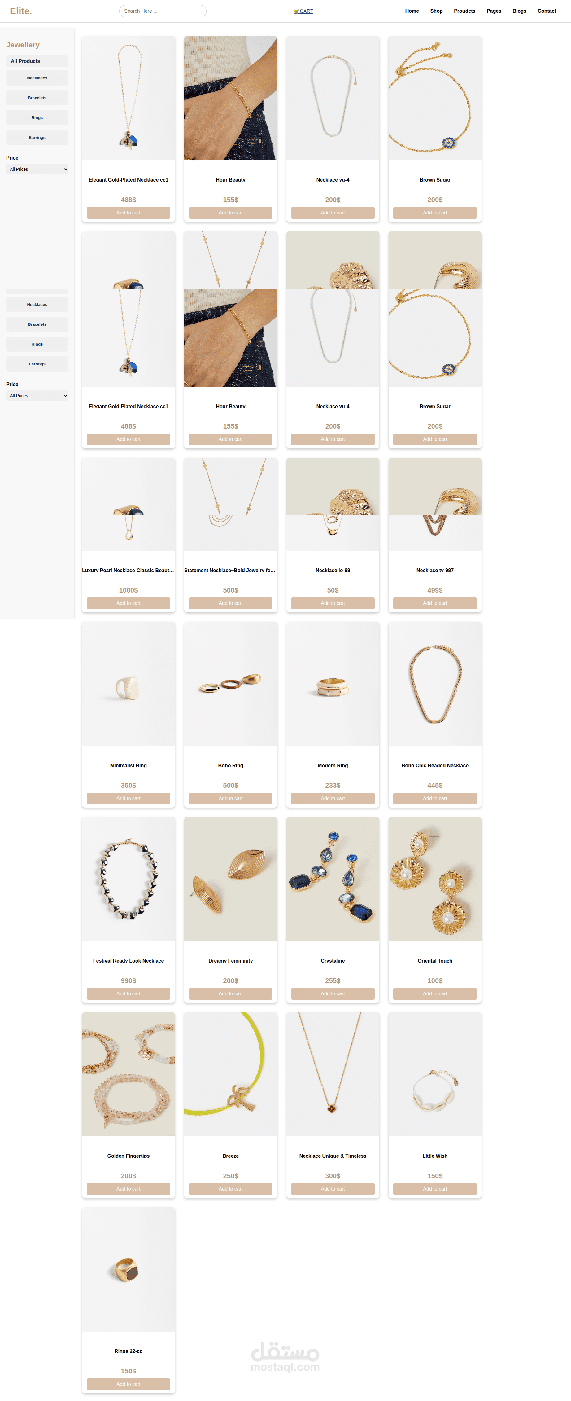 تصميم متجر إلكتروني لبيع المجوهرات ضمن فريق عمل Elite Jewelry Store