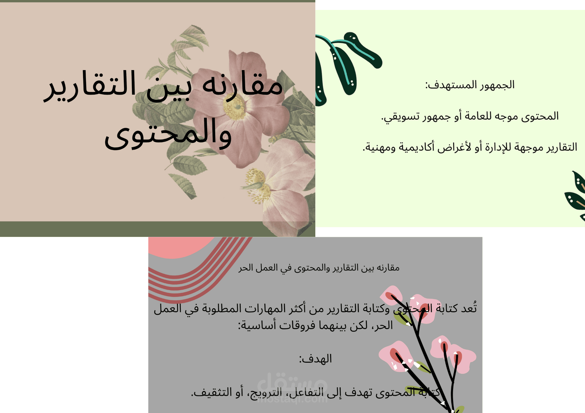 مقارنة بين التقارير والمحتوى في العمل
