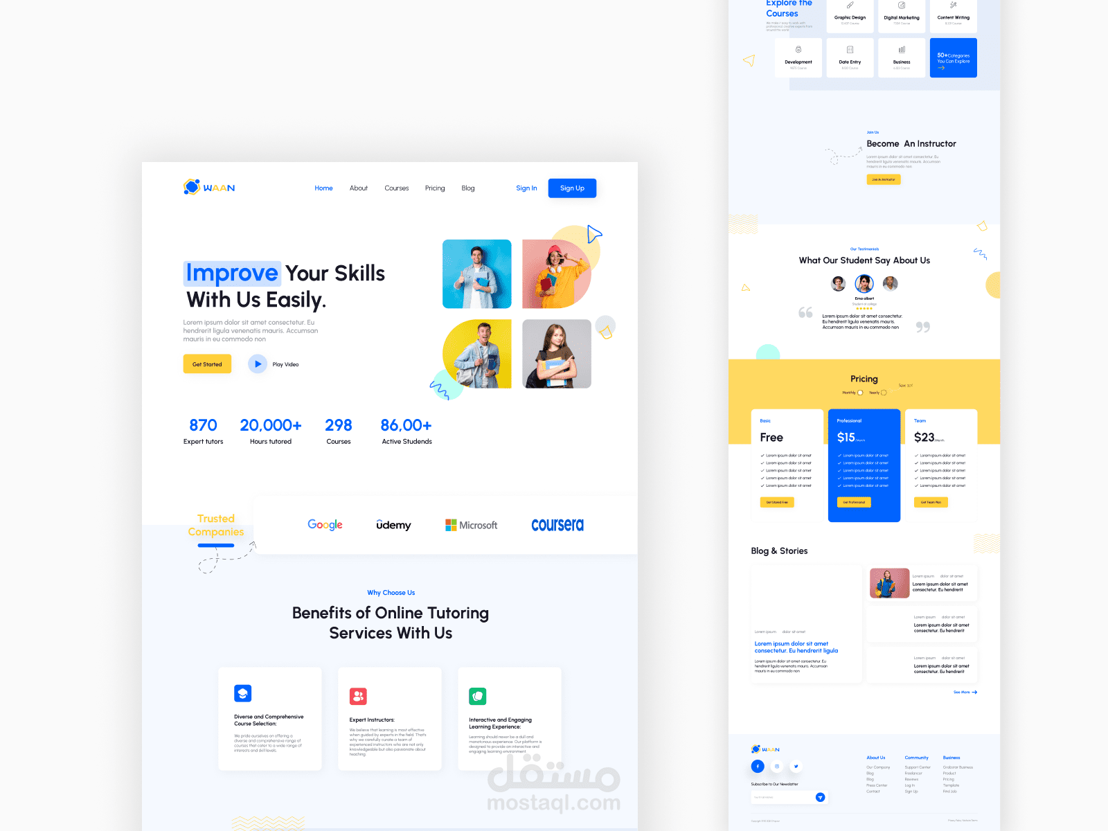 تصميم واجهة مستخدم (UI/UX) لمنصة تعليمية إلكترونية