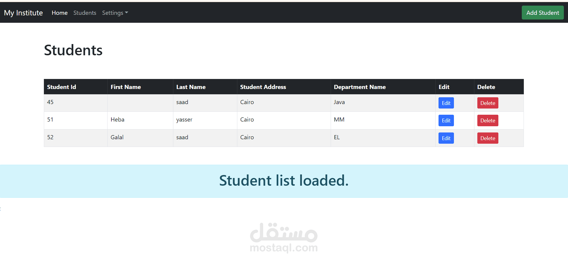 View Page Listing Students