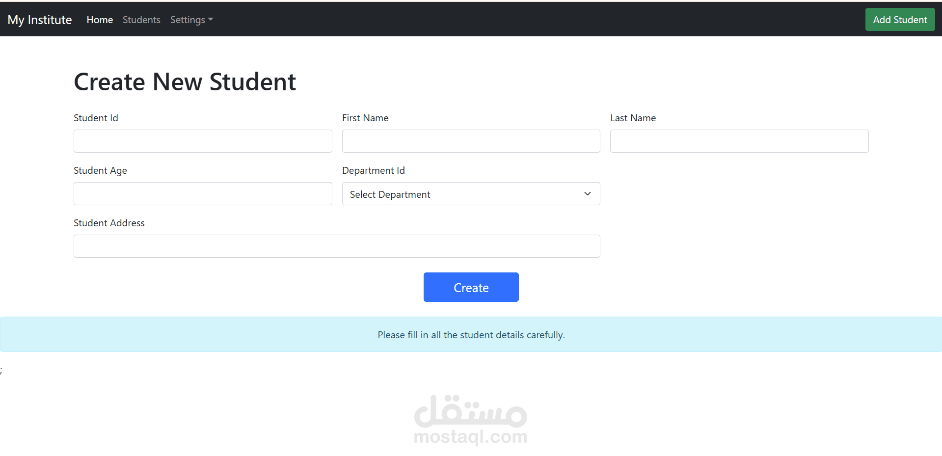 Create Page Create a new Student