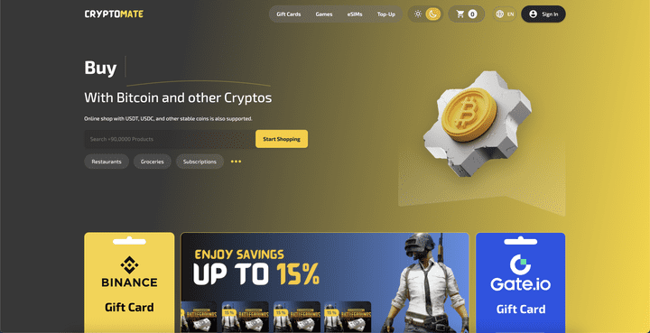CRYPTOMATE Online shop with USDT, USDC, and other stable coins