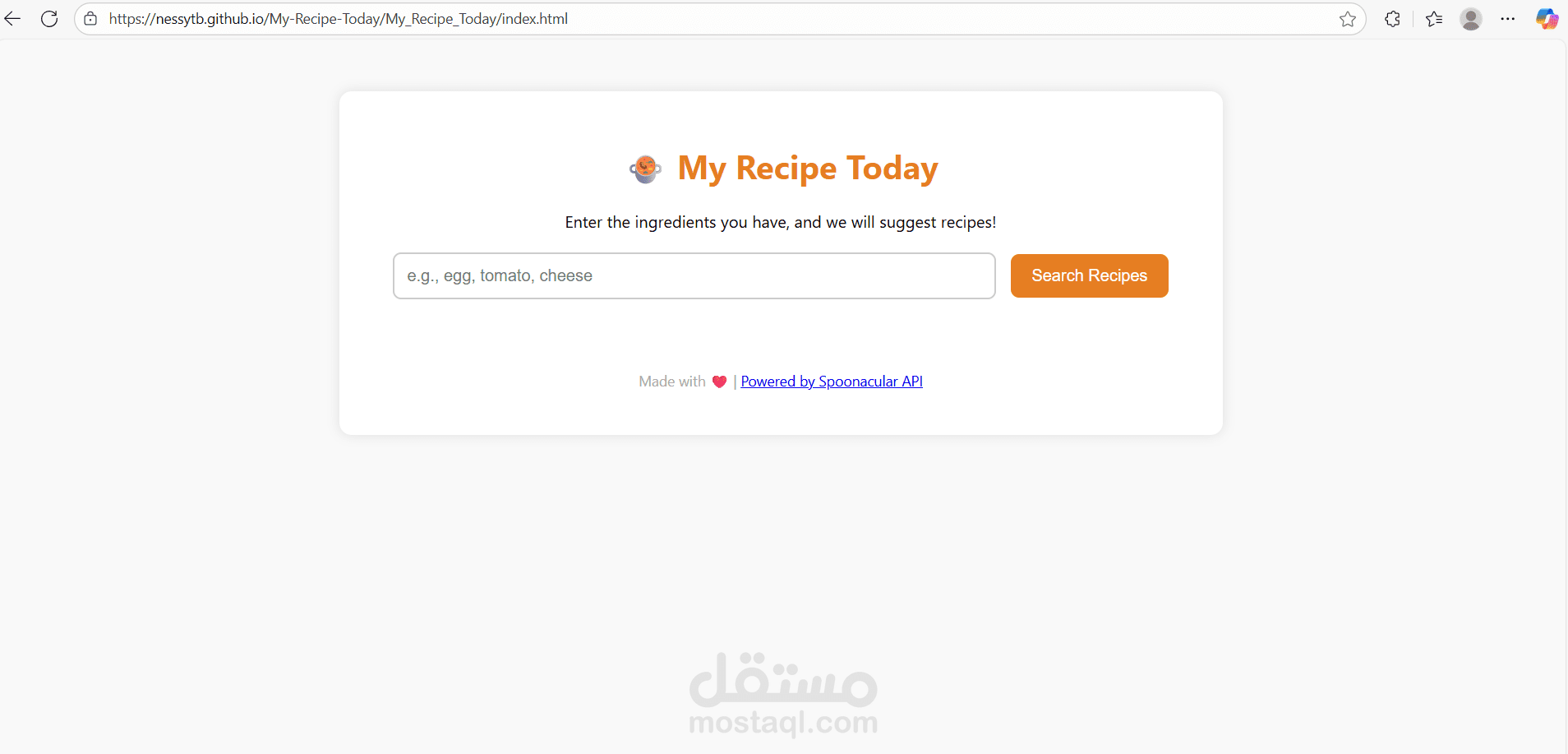 موقع اقتراح وصفات الطعام باستخدام واجهة برمجة التطبيقات (API)