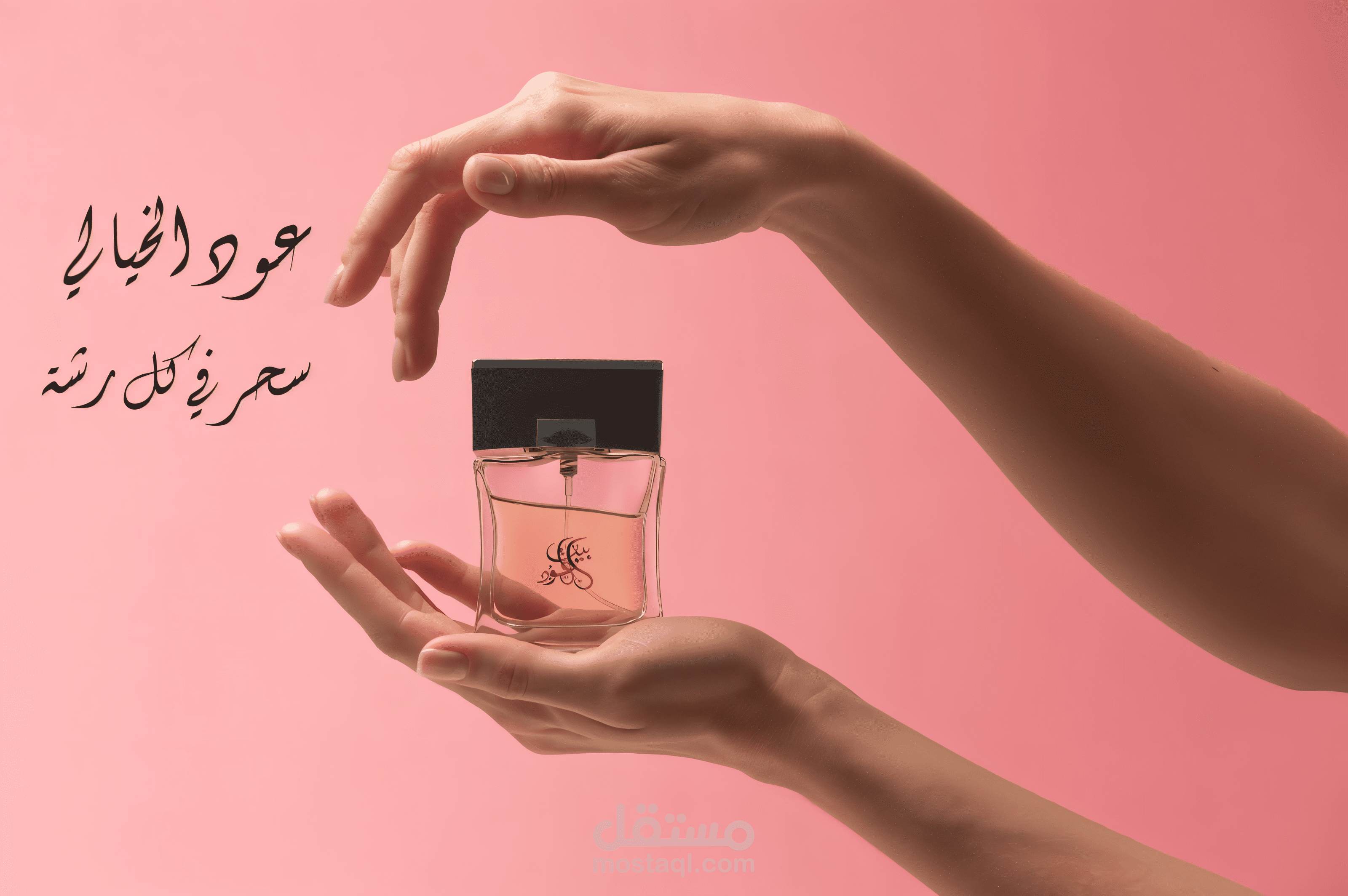 تصميم إعلان عطر فخم (عود الخيال) بأسلوب بصري جذّاب