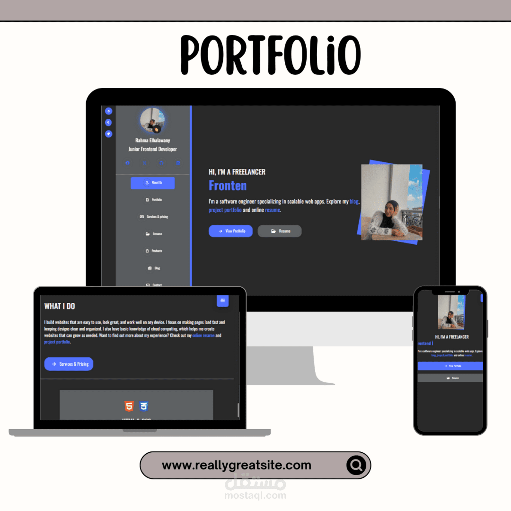 تصميم موقع بورتفوليو شخصي (Portfolio Website) بواجهة عصرية مع أنيميشن