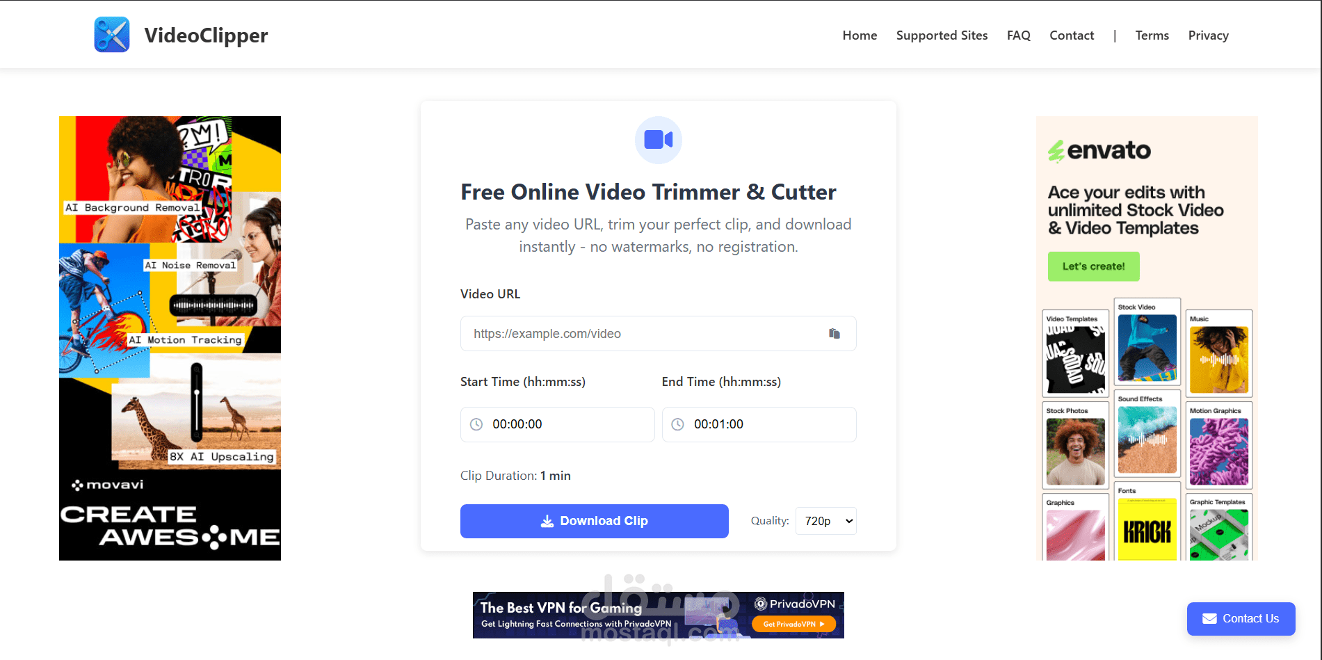 VideoClipper : تطبيق ويب لقص وتحميل أجزاء من فيديوهات الإنترنت بدقة عالية