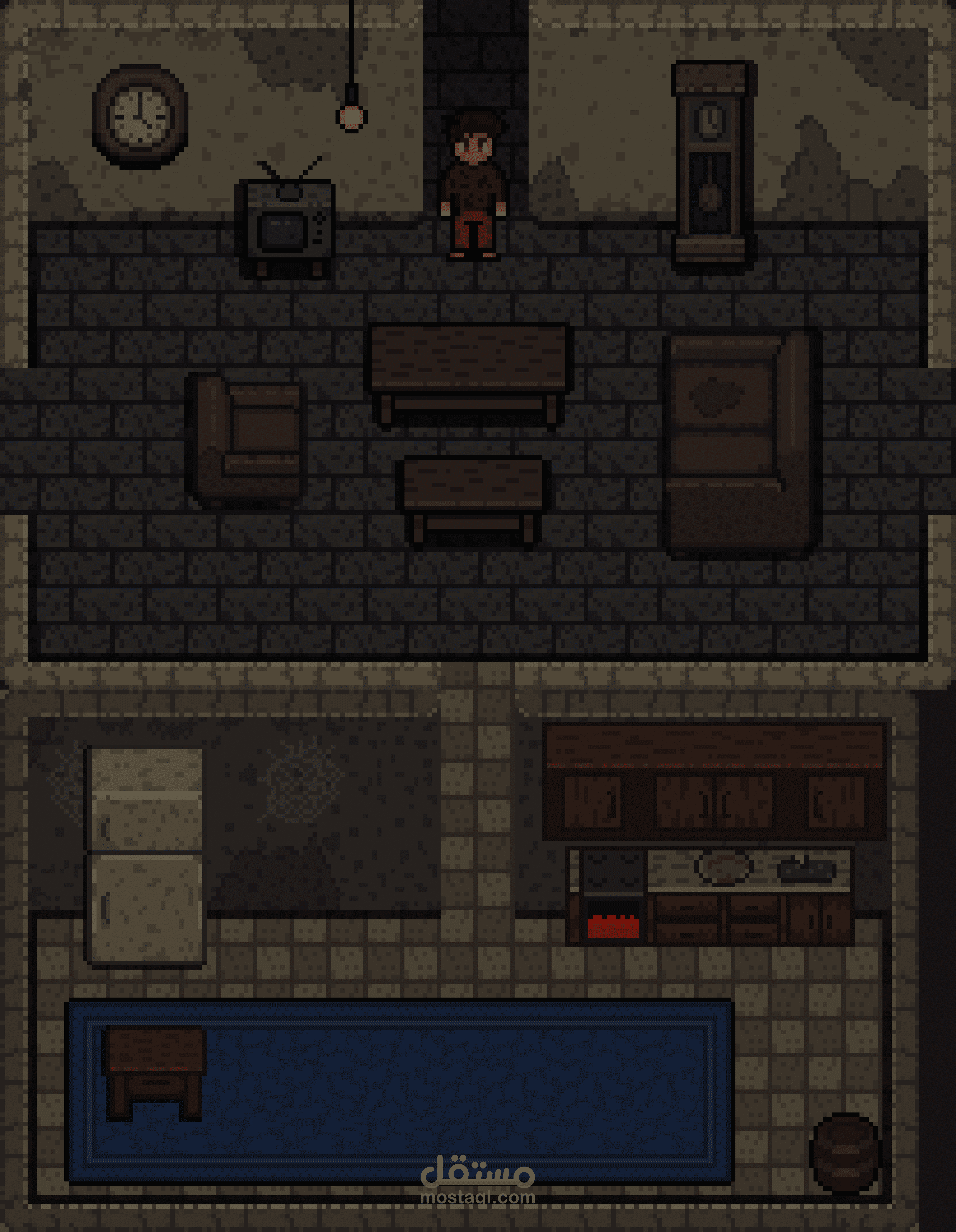 تصميم مشهد داخلي بأسلوب Pixel Art - لعبة نمط رعب