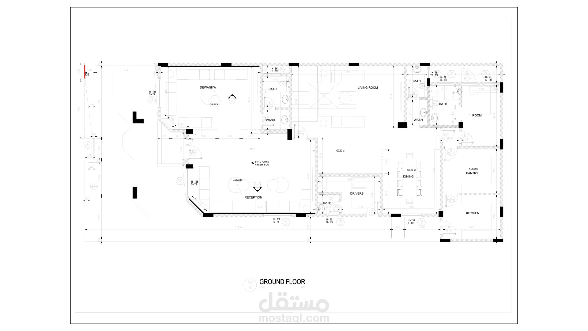إعداد مخططات تنفيذية كاملة لفيلا باستخدام AutoCAD + ديكور داخلي وجداول كميات