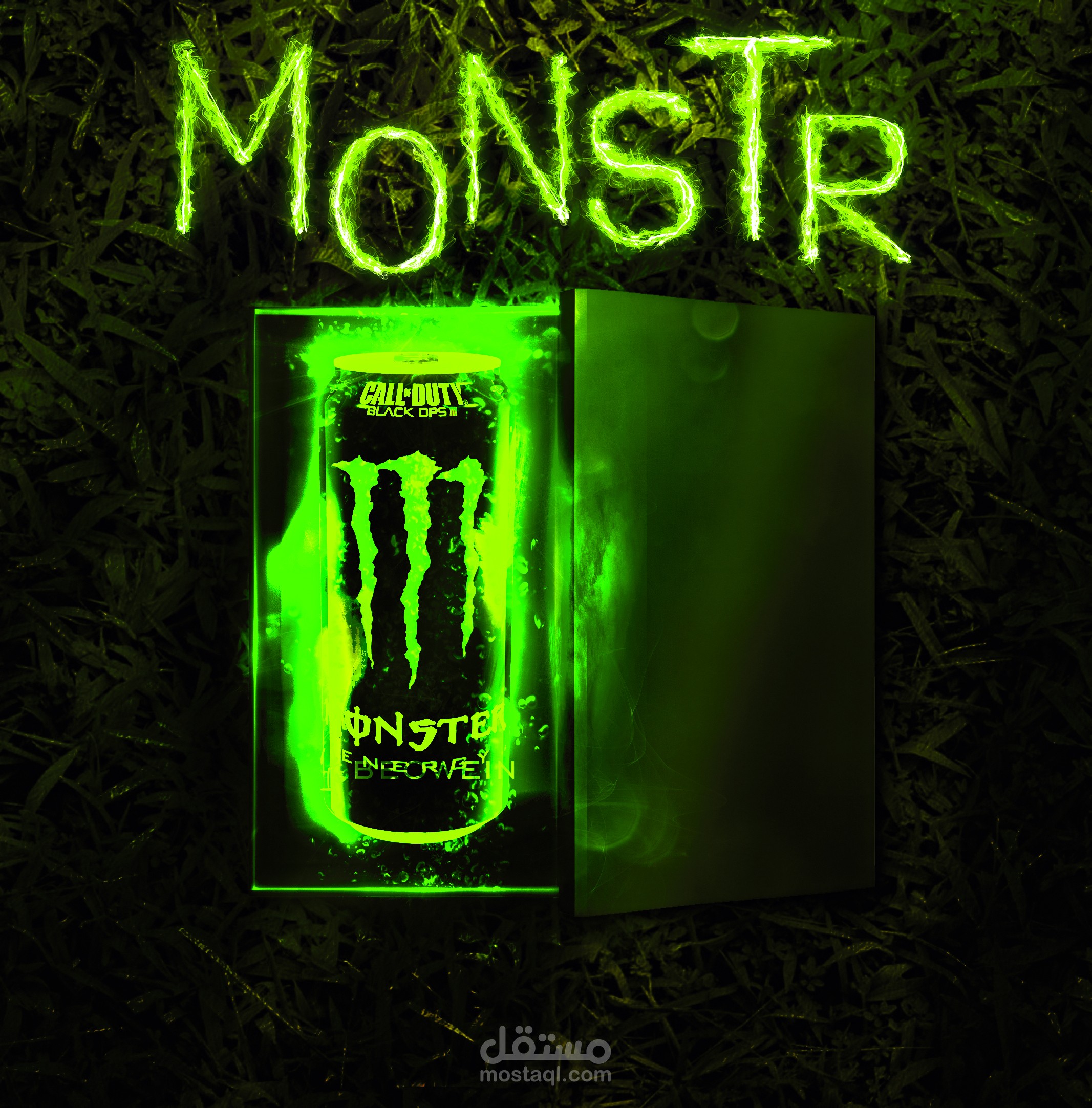 تصميم علبة مشروب monster لسوشيال ميديا