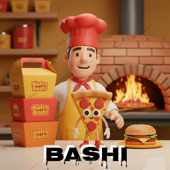 الهوية البصرية من الصورة المقدمة: "BASH!" (لمطعم/محل وجبات سريعة