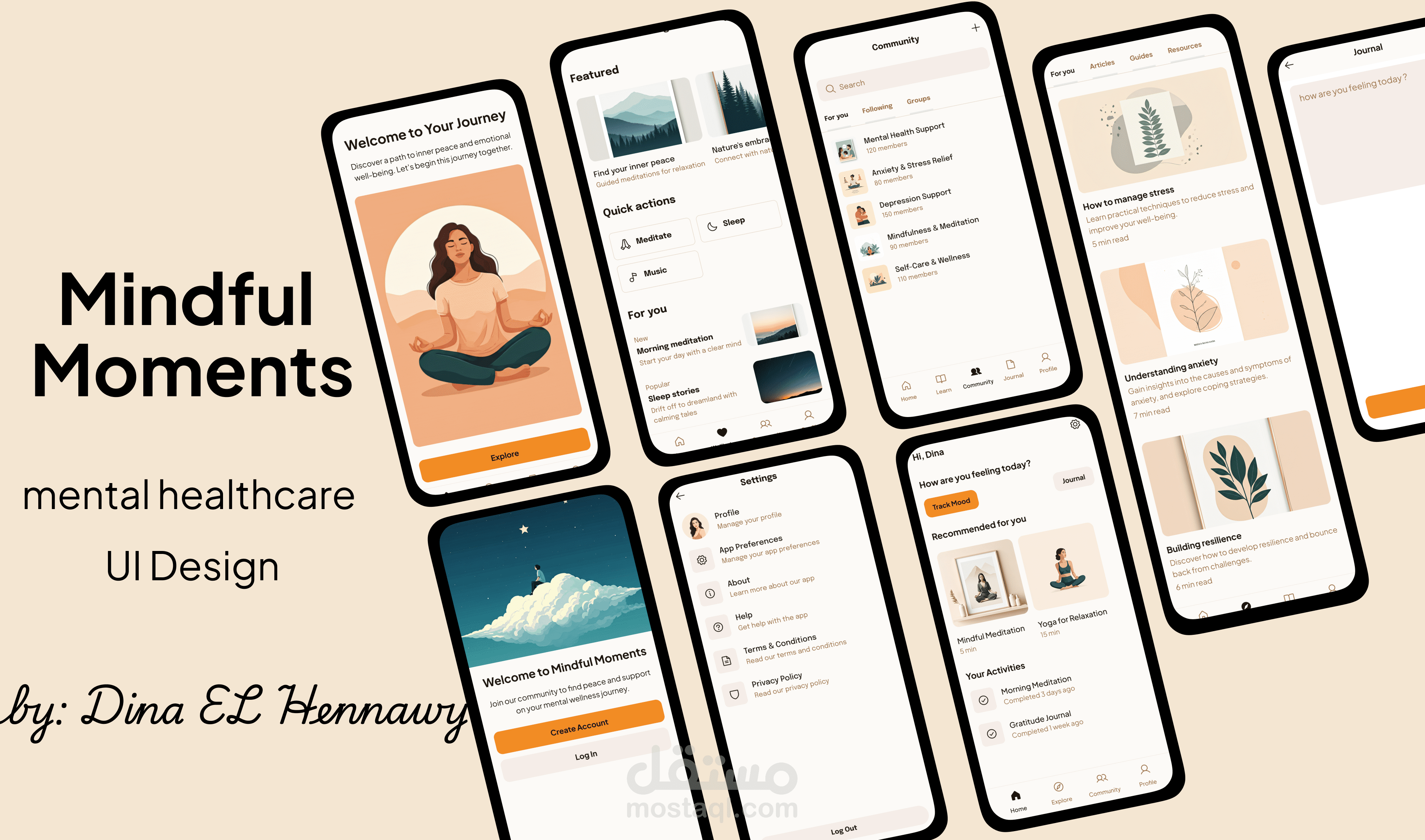 تصميم واجهة مستخدم لتطبيق التأمل واليقظةMindful Moments UI Design
