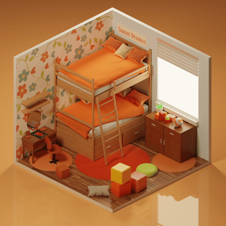 isometric kids bedroom