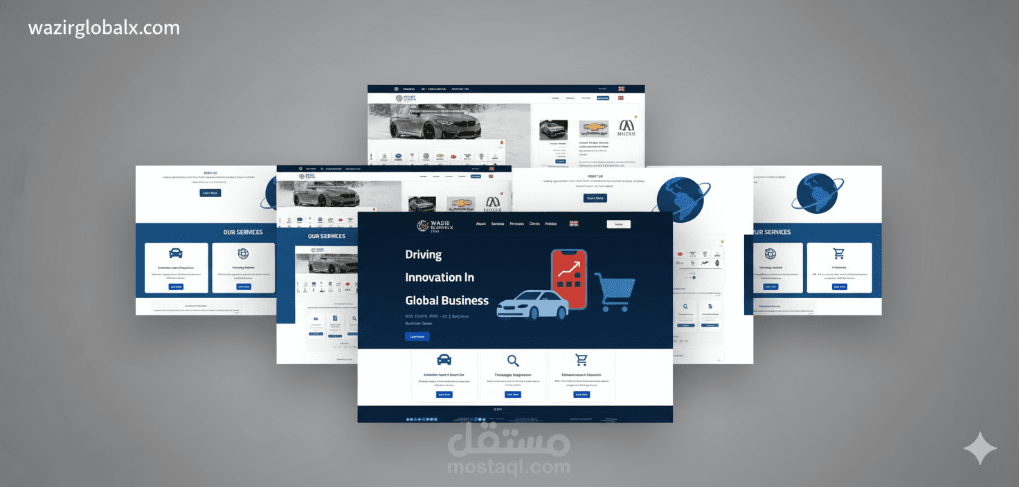 موقع شركة wazir globalx مع داشبورد strapi
