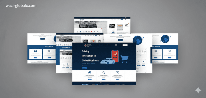 موقع شركة wazir globalx مع داشبورد strapi
