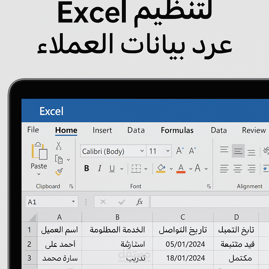 جدول Excel لتنظيم بيانات العملاء ومتابعتهم