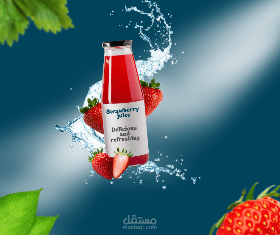 **"تصميم إعلان عصير فراولة منعش وجذاب لزيادة المبيعات!"**