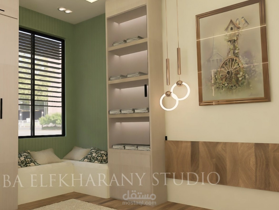 Modern & Cozy Girl’s Bedroom – Space-Smart Design with Warm Green Accents