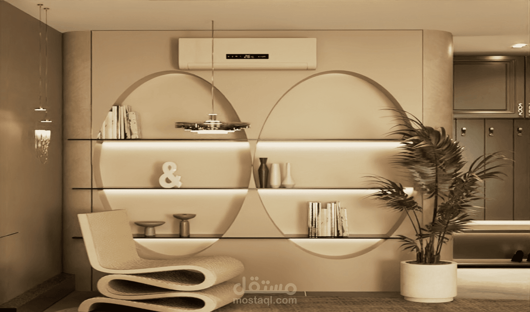 تصميم داخلي لمجلس عربي معاصر رندر جودة عالية