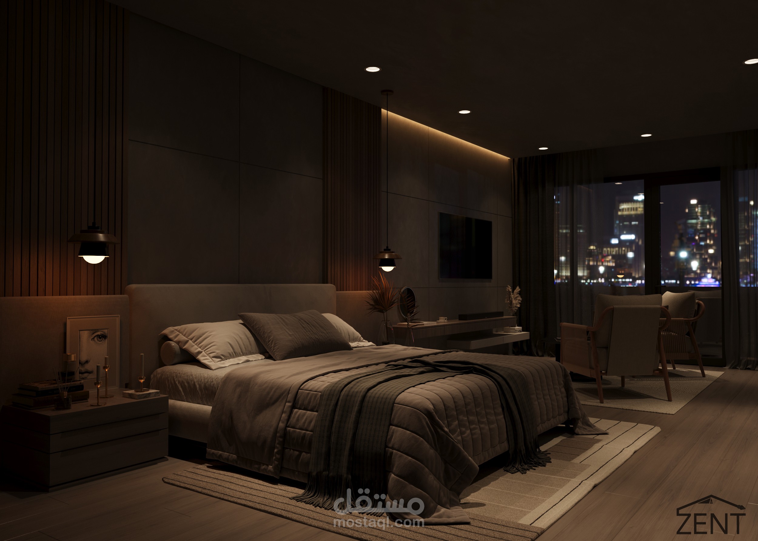 تصميم داخلي هادئ لغرفة نوم – 3D Max + Corona