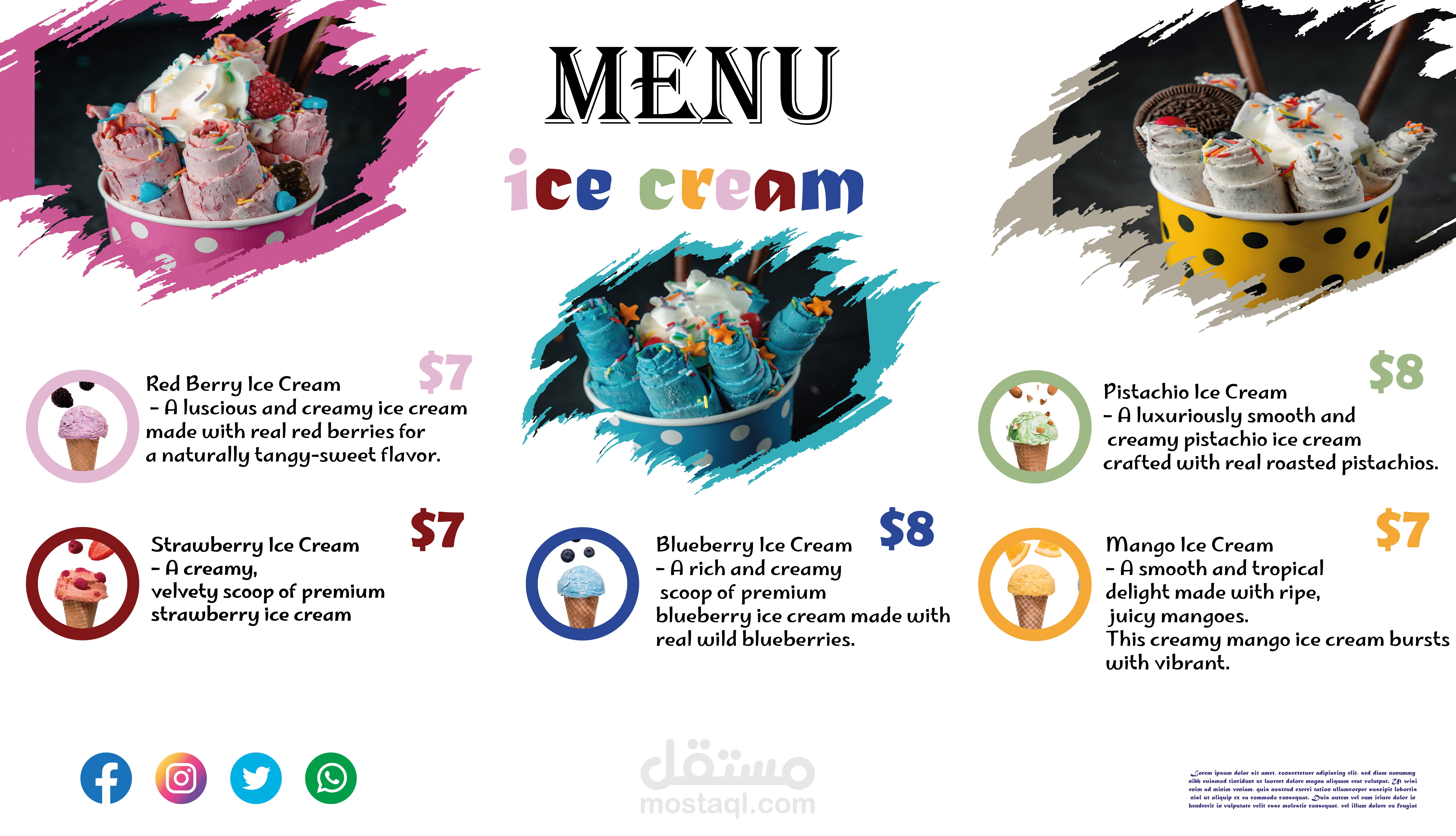 menu ice cream